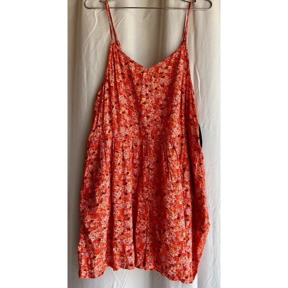 Market & Melrose Orange Floral Romper V-Neck Pockets Side Zipper Large NWT - Picture 6 of 15
